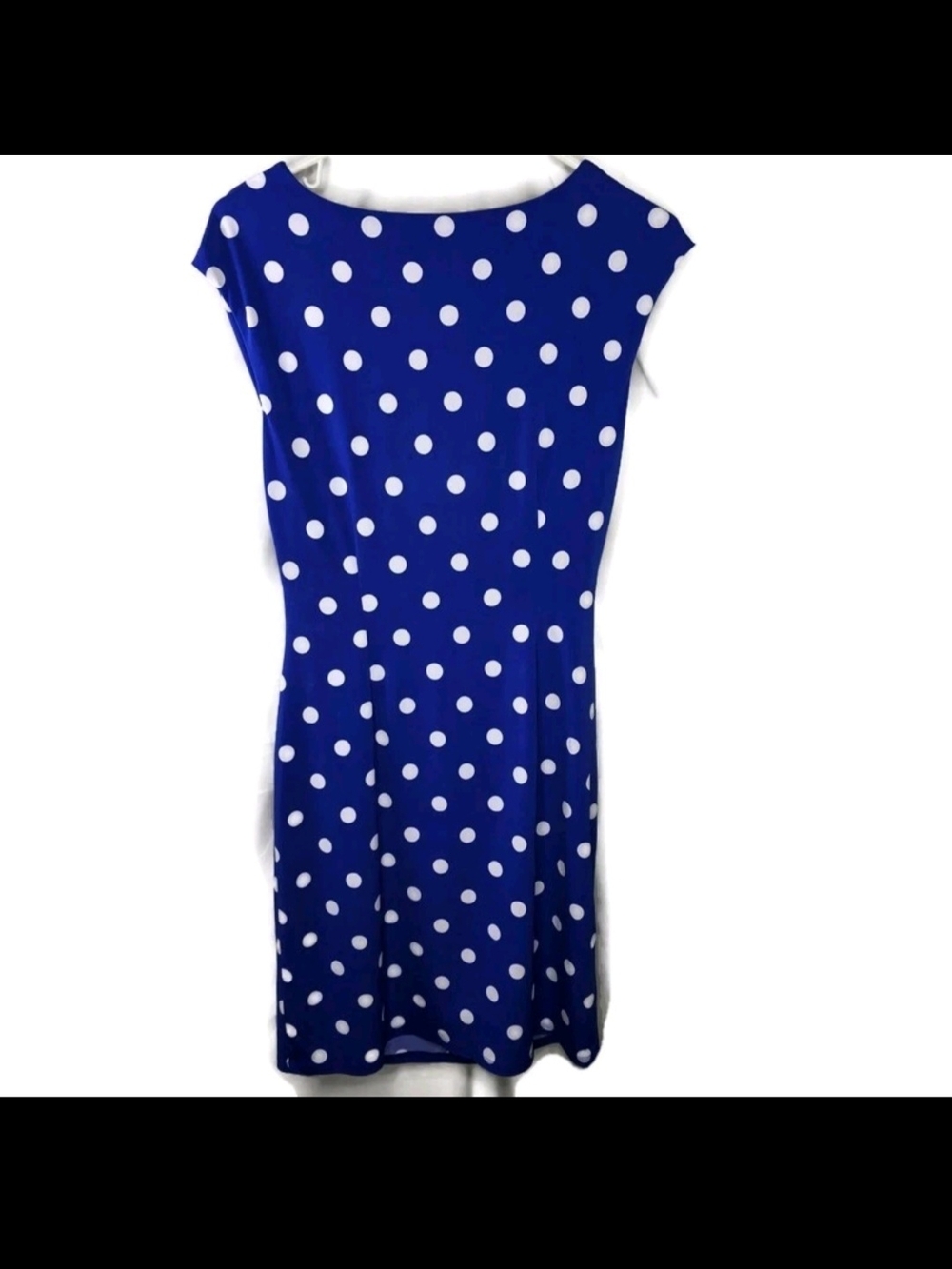 Ann Taylor Royal Blue & White Polka Dot Cowl Neck Midi Dress - Picture 3 of 9